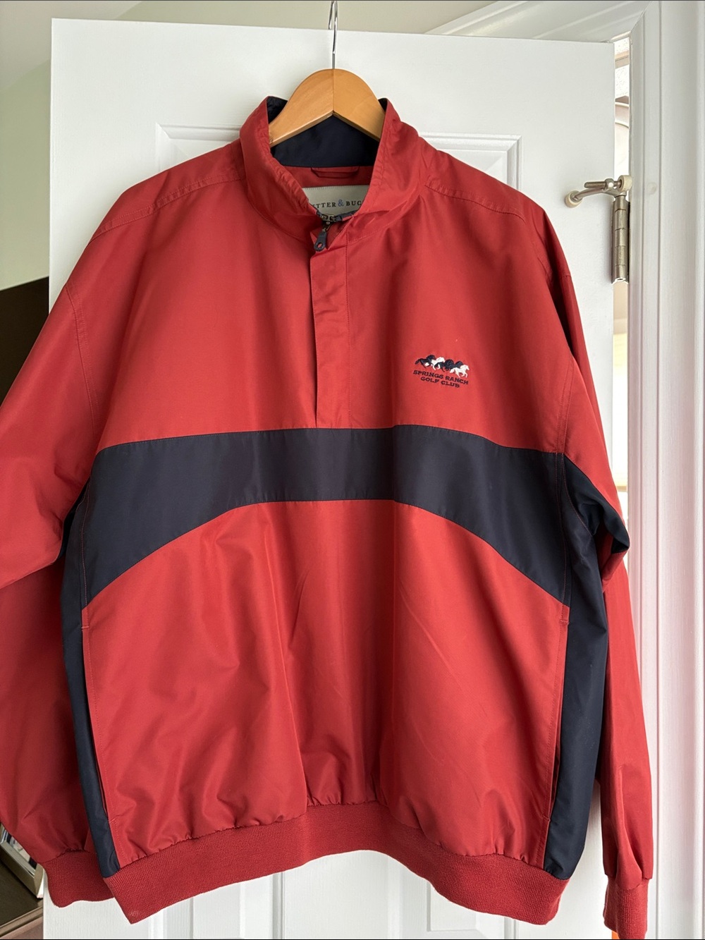 Cutter & Buck Red and Black Pullover Windbreaker with Curved Contrast Panel